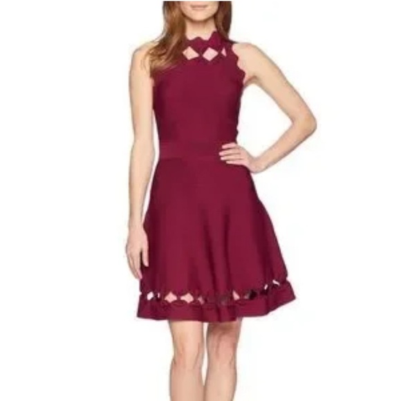 NWT Ted Baker Burgundy Maroon Bow Cut Out Sleeveless Short Cherina Dress 1 US 4 - Picture 1 of 8